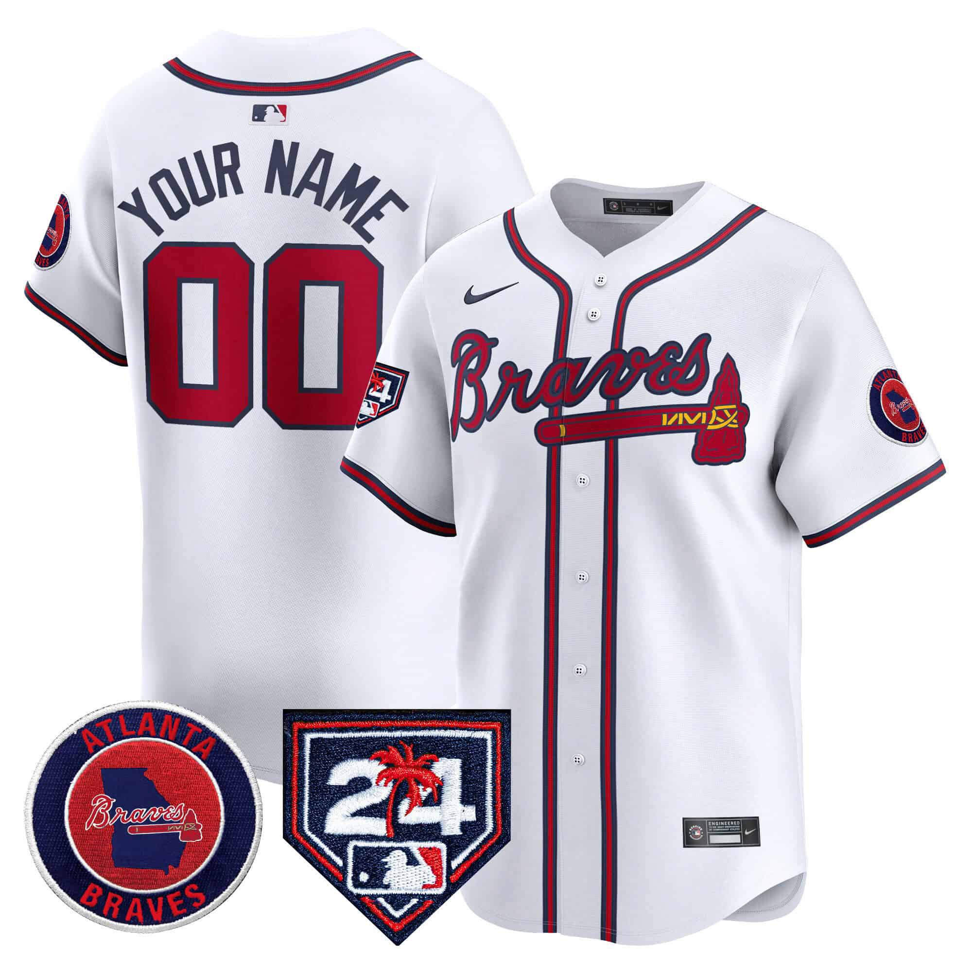 Men Atlanta Braves White Nike 2024 Spring Training Patch Vapor Premier Limited Custom MLB Jersey style 1->customized mlb jersey->Custom Jersey